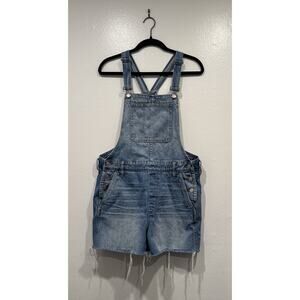 Madewell Denim Shortsalls Jean‎ Overalls Size Medium Frayed Raw Hem Country Boho